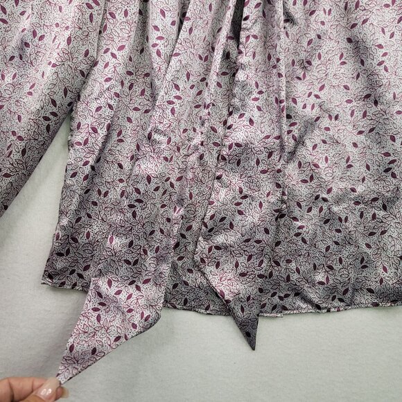 80s Size 8 Flowy Neck Tie Leaf Print Blouse Feminine Romantic Dainty Whimsical - Picture 5 of 12